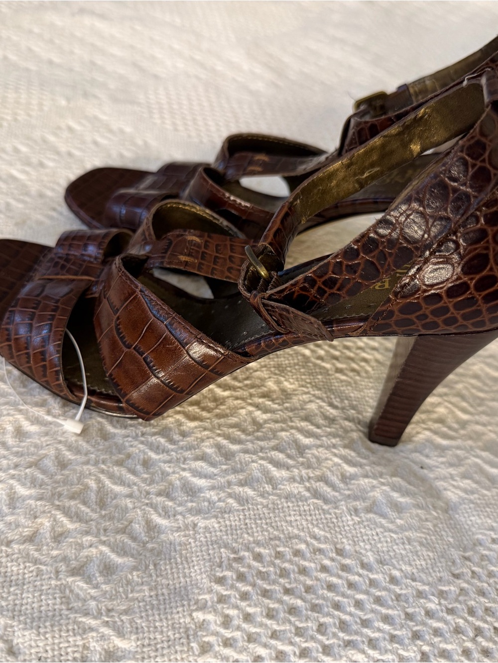 Franco Sarto Brown Croc-Embossed Strappy Heels